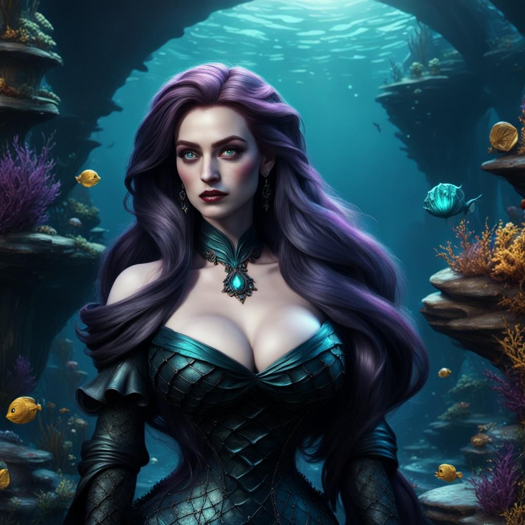 Goth Mermaid in Detailed Fantasy Art