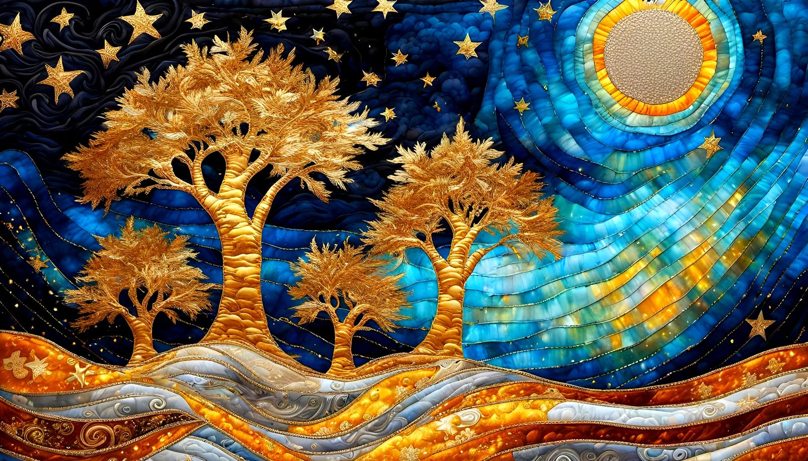 Gilded Quilted Seascape in Gothic Style