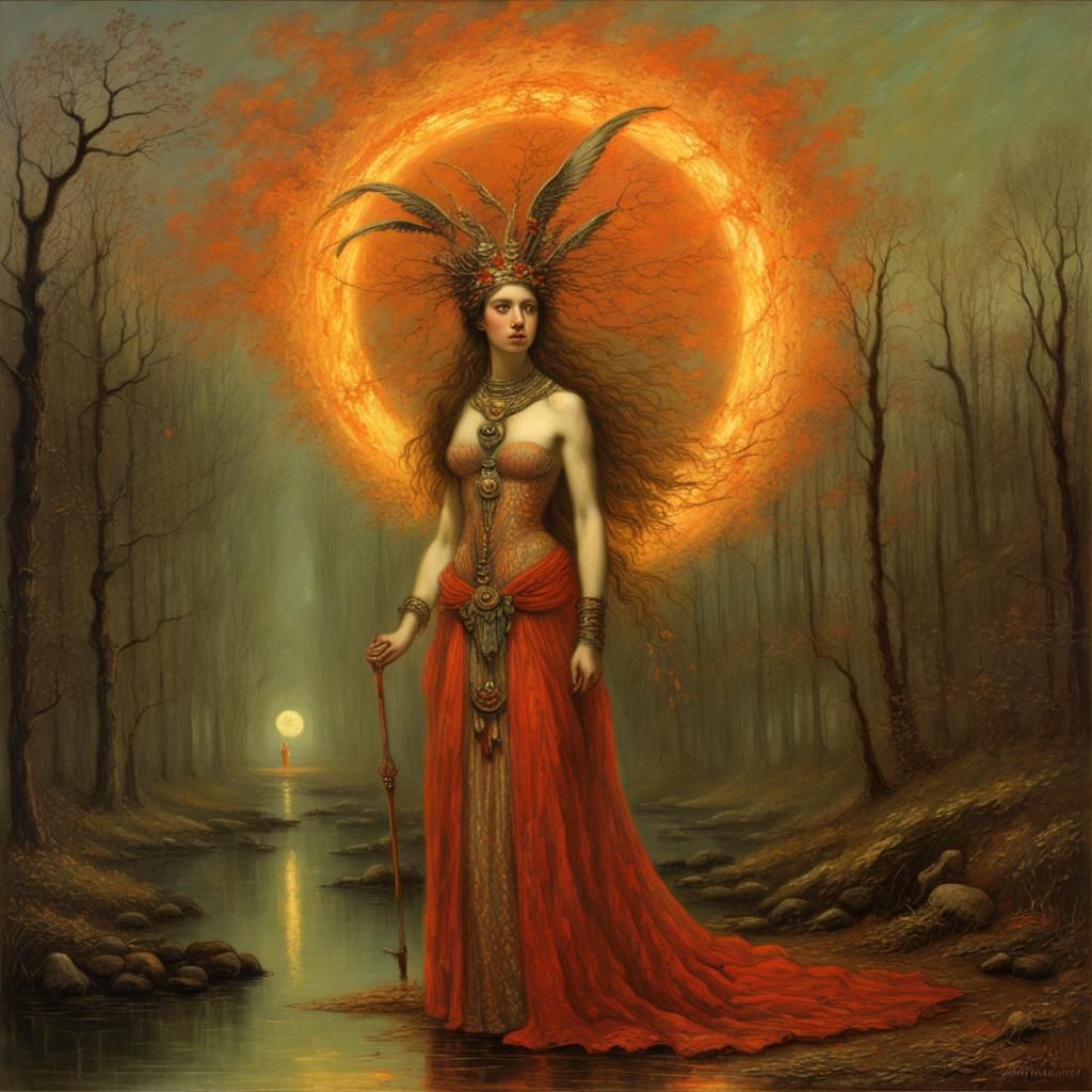 Fire Goddess in High Fantasy Oil Painting