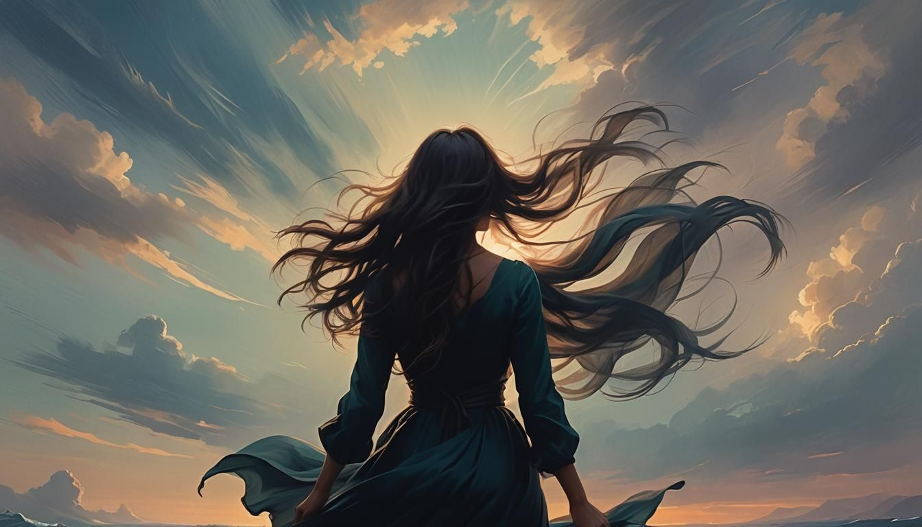 Woman with Flowing Hair in Digital Painting
