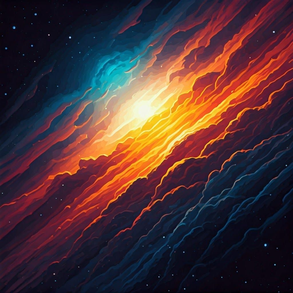 Vibrant Cosmic Illustration in Impasto Gouache Style