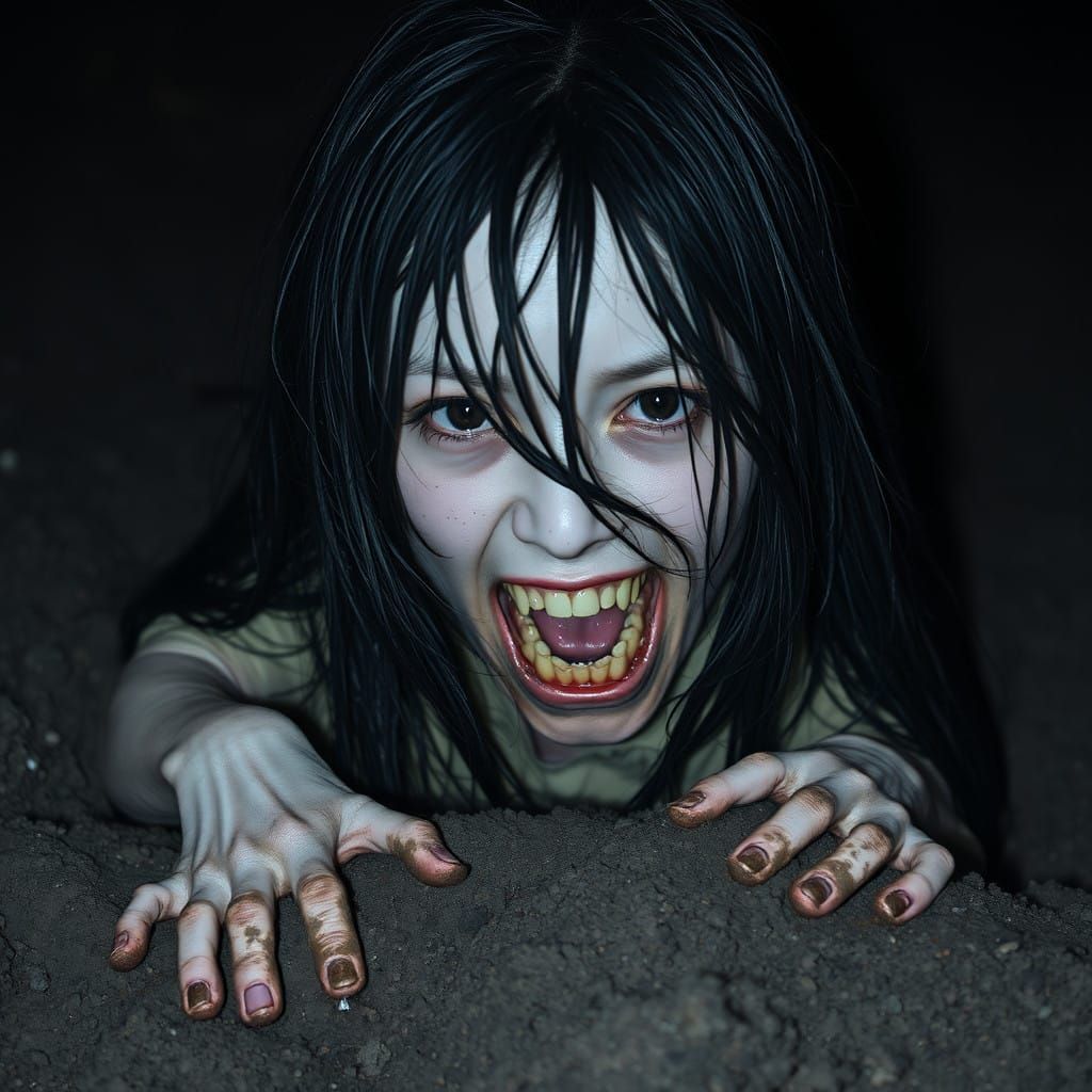 Pale Japanese Ghost Emerges from Grave in a Haunting, Dark A...