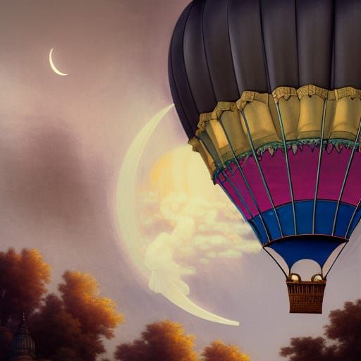 Moonlit Hot Air Balloon in Rococo Style