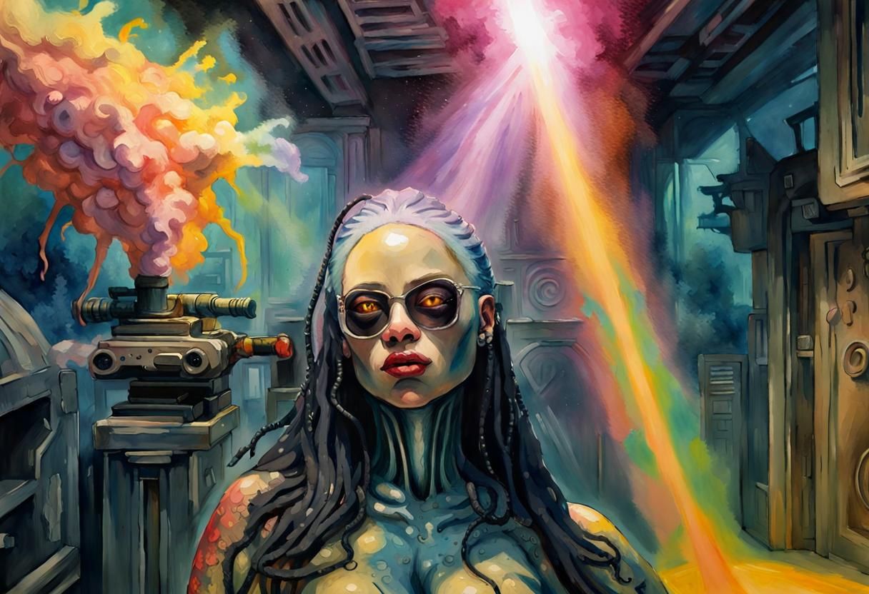 Doja Cat Portrait with Gun in Gouache Watercolor Style