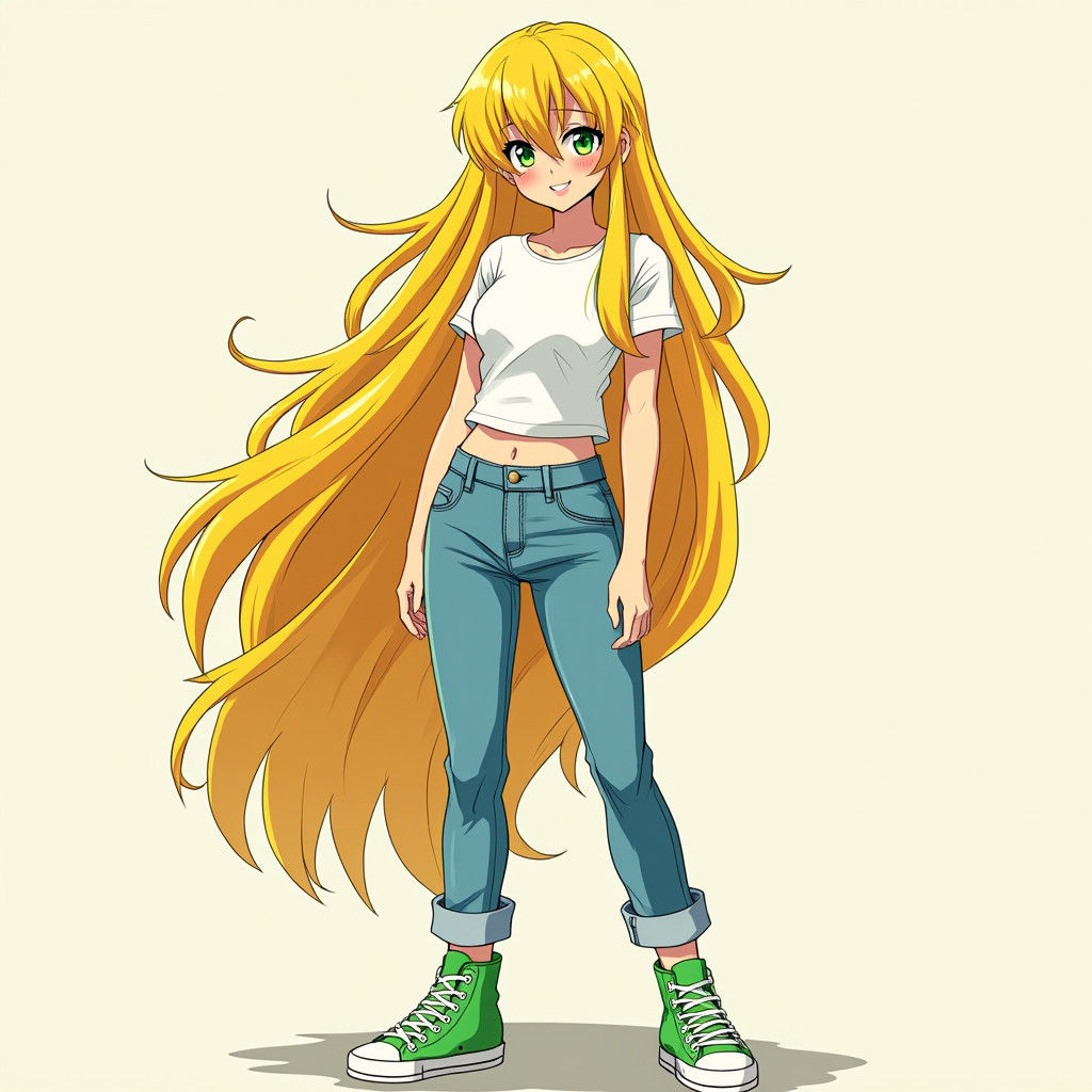 Vibrant Anime Woman with Blonde Hair in 90s Style