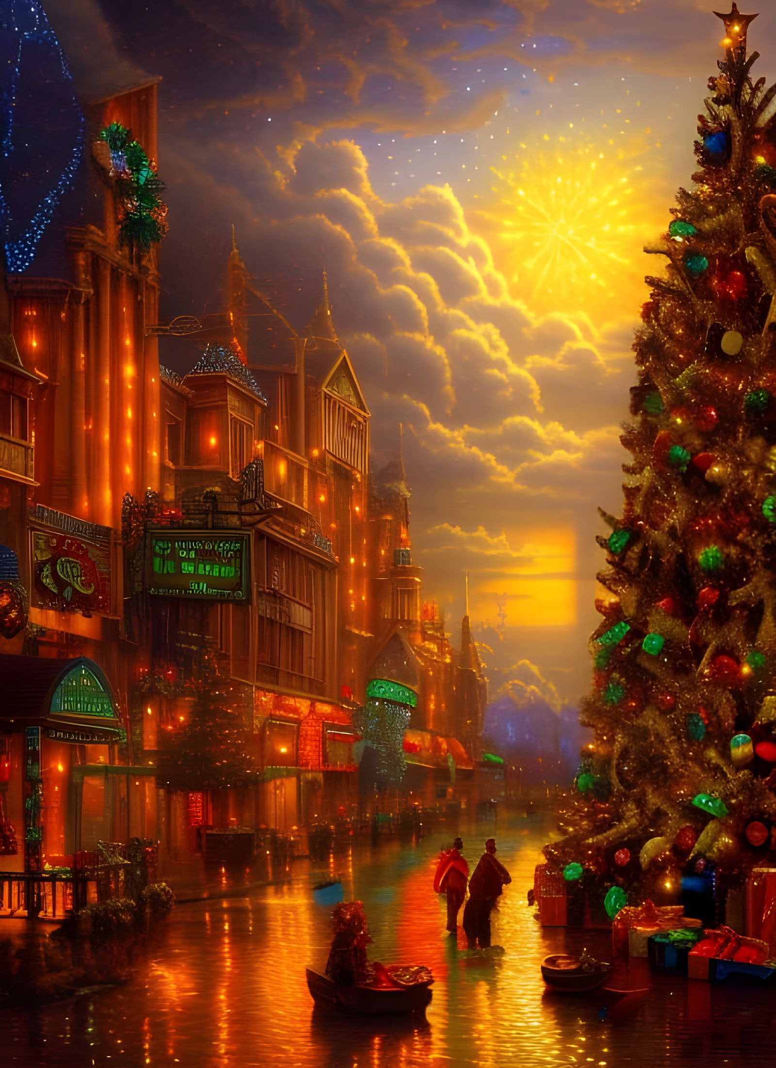 Dreamy Christmas Night Scene in Digital Painting Style