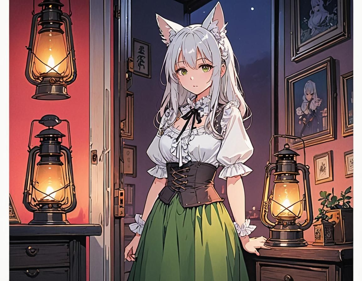 Worried Kemonomimi Woman in Anime Style