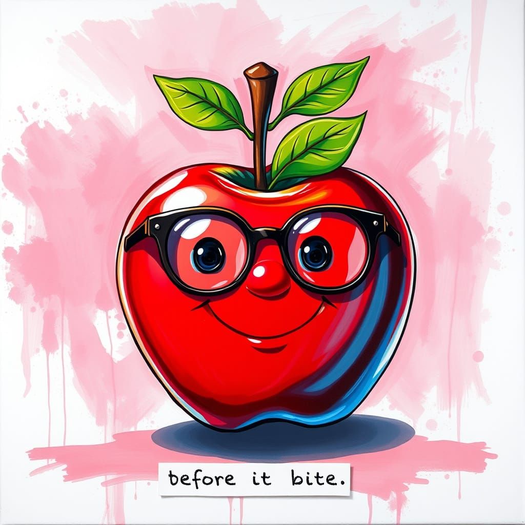 Smiling Red Apple in Glasses, Vivid Digital Art
