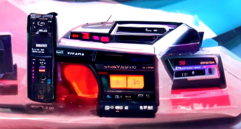Retro Cassette Deck in Cyberpunk Synthwave Style