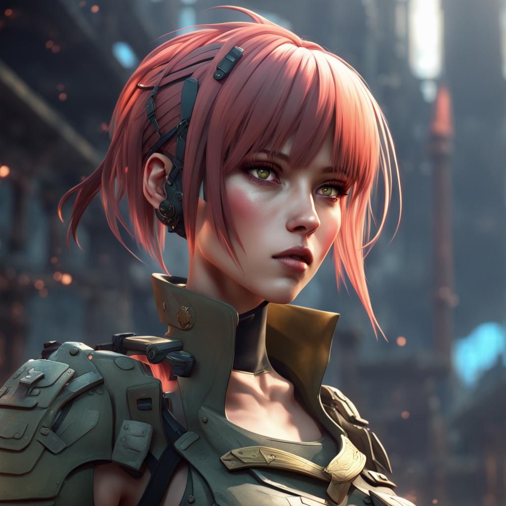 Anime Army Girl with Undercut in Detailed Matte Painting