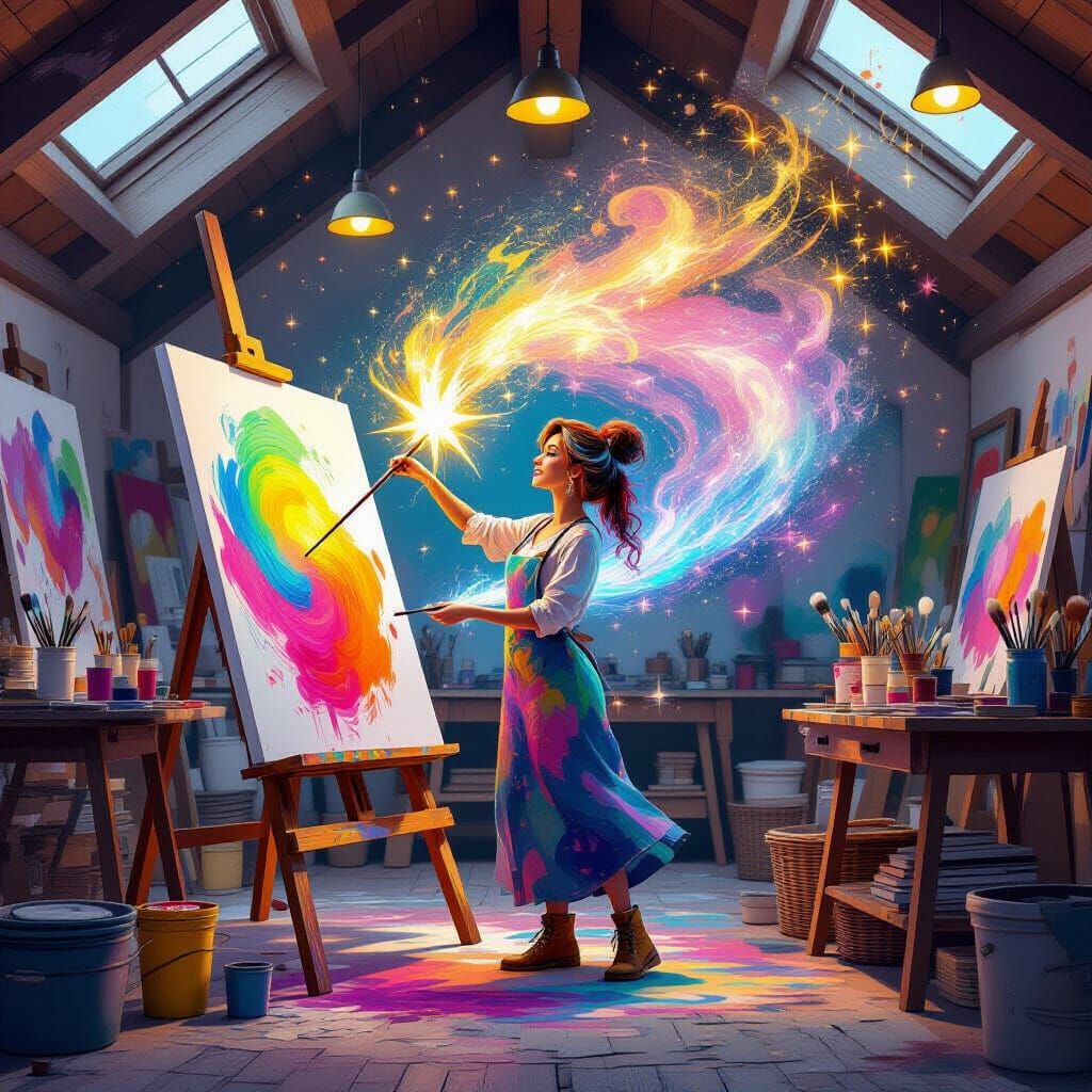 Artist Magically Blends Paints in Vibrant Studio Digital Pai...
