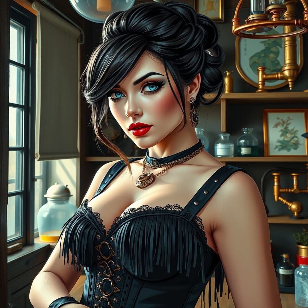 Steampunk Scientist in Victorian Lab, Expressionist Impasto