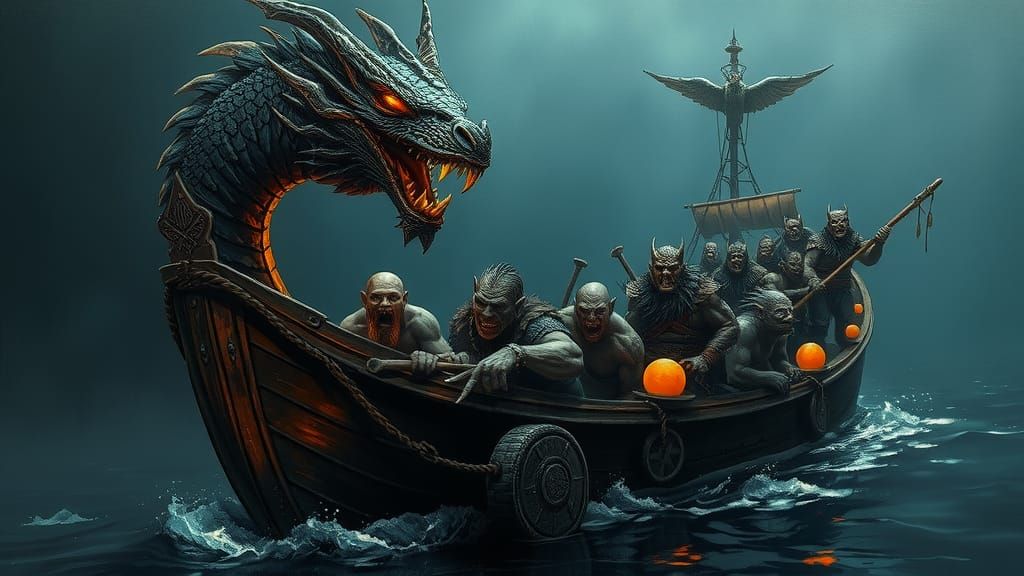 Orcs and Goblins on Ominous Viking Ship
