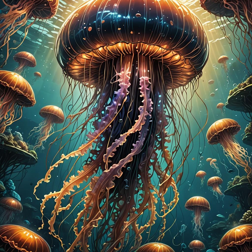 Giant Glowing Jellyfish Comic Book Art