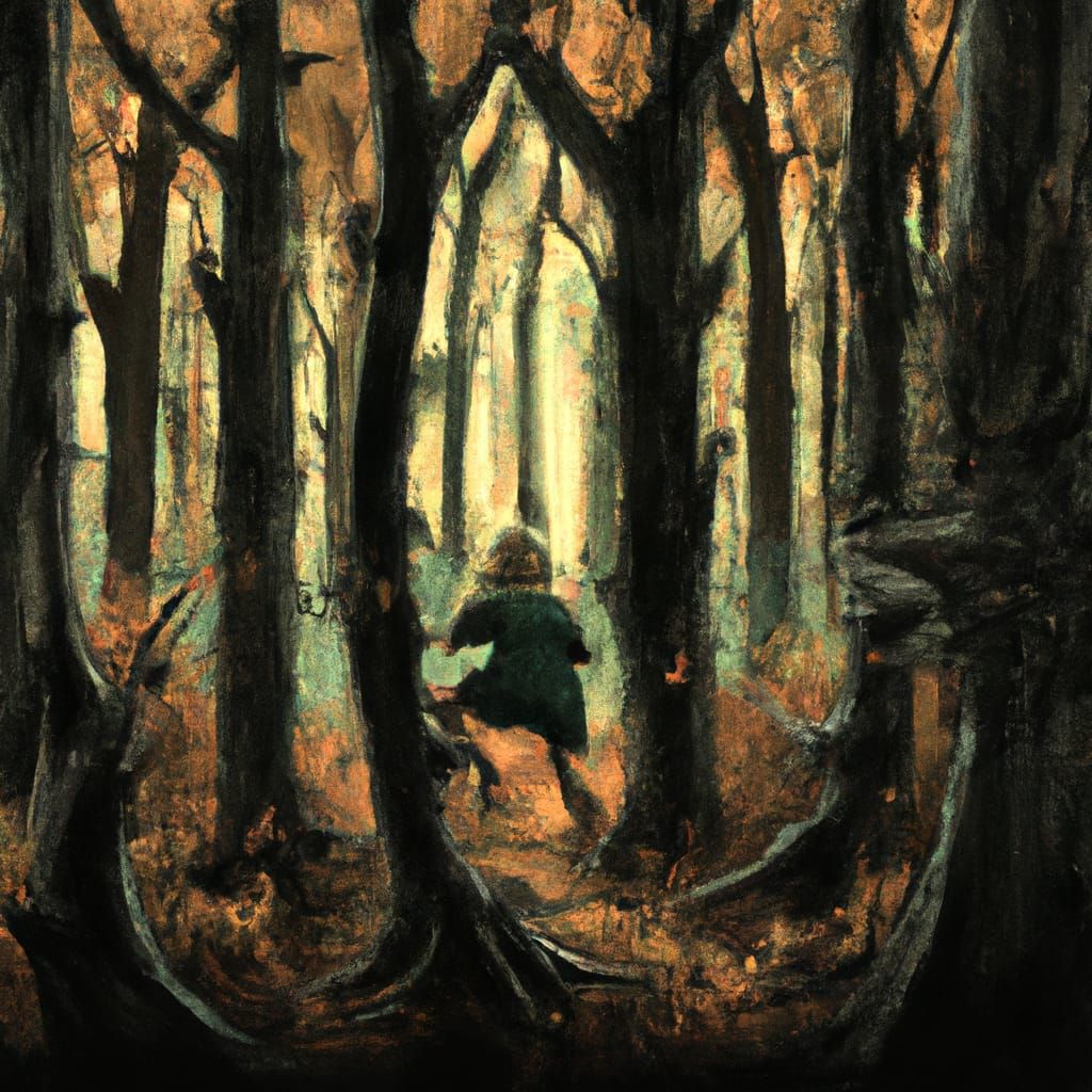 Girl in Autumn Forest: Horror Digital Art