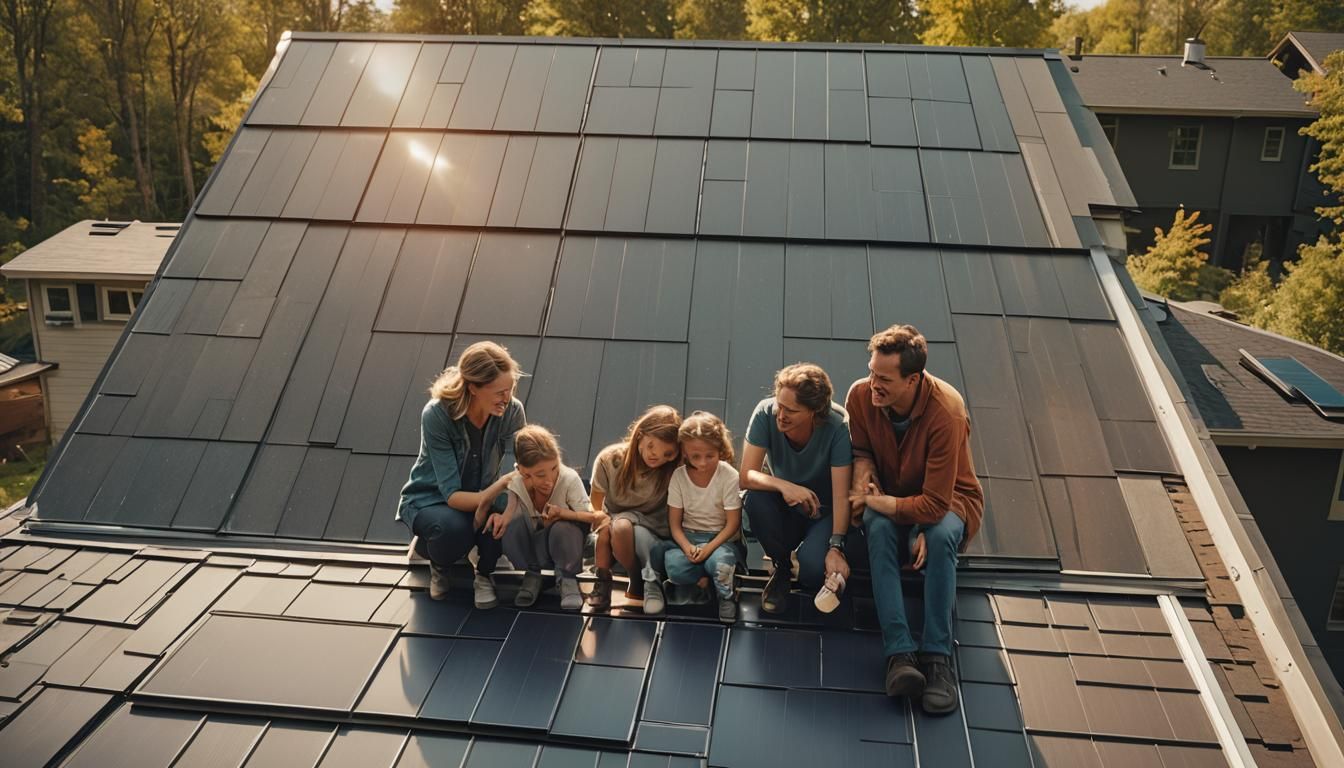 Family Enjoying Energy-Efficient Home in Cinematic Style