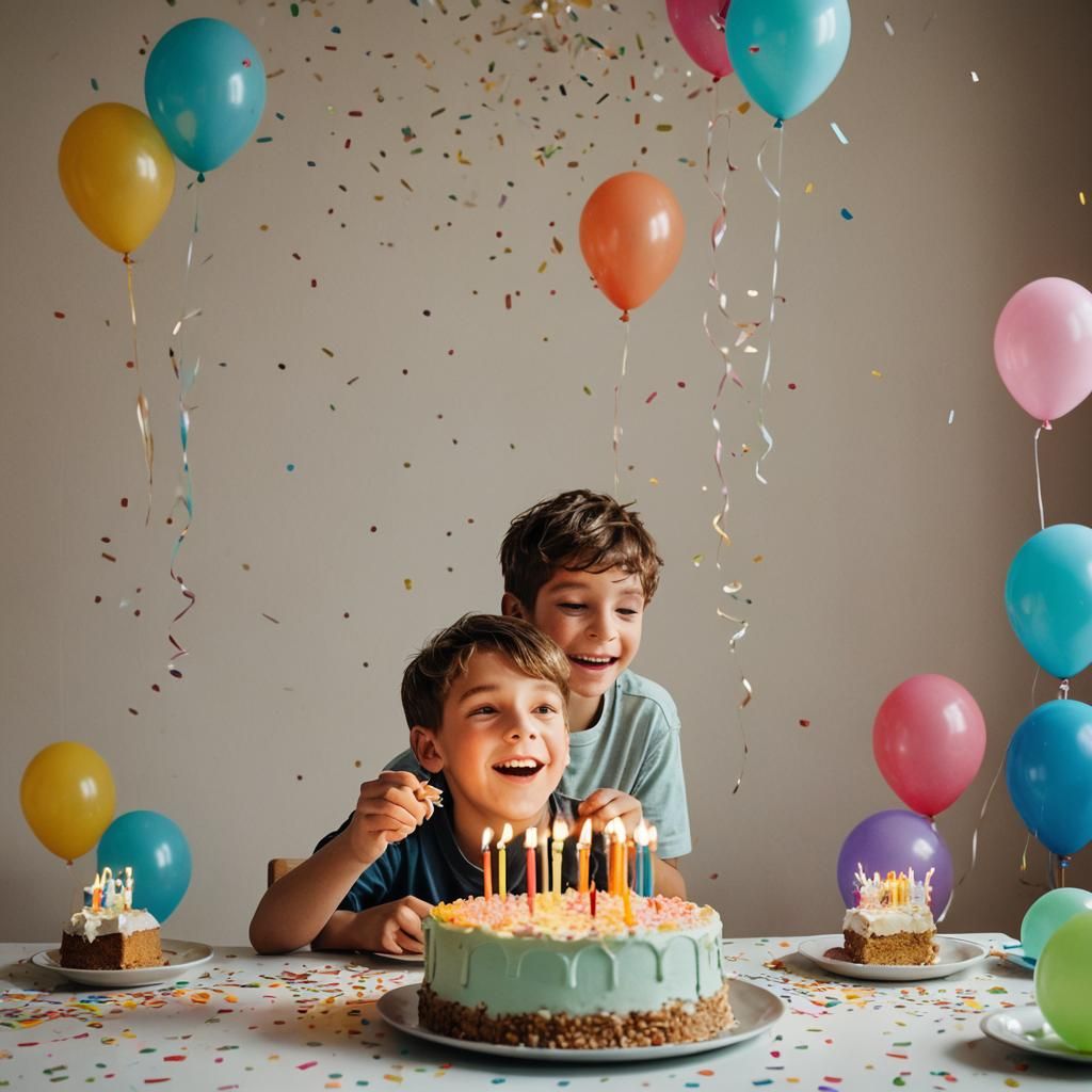 Joyful Birthday Celebration: Digital Portrait of Boy
