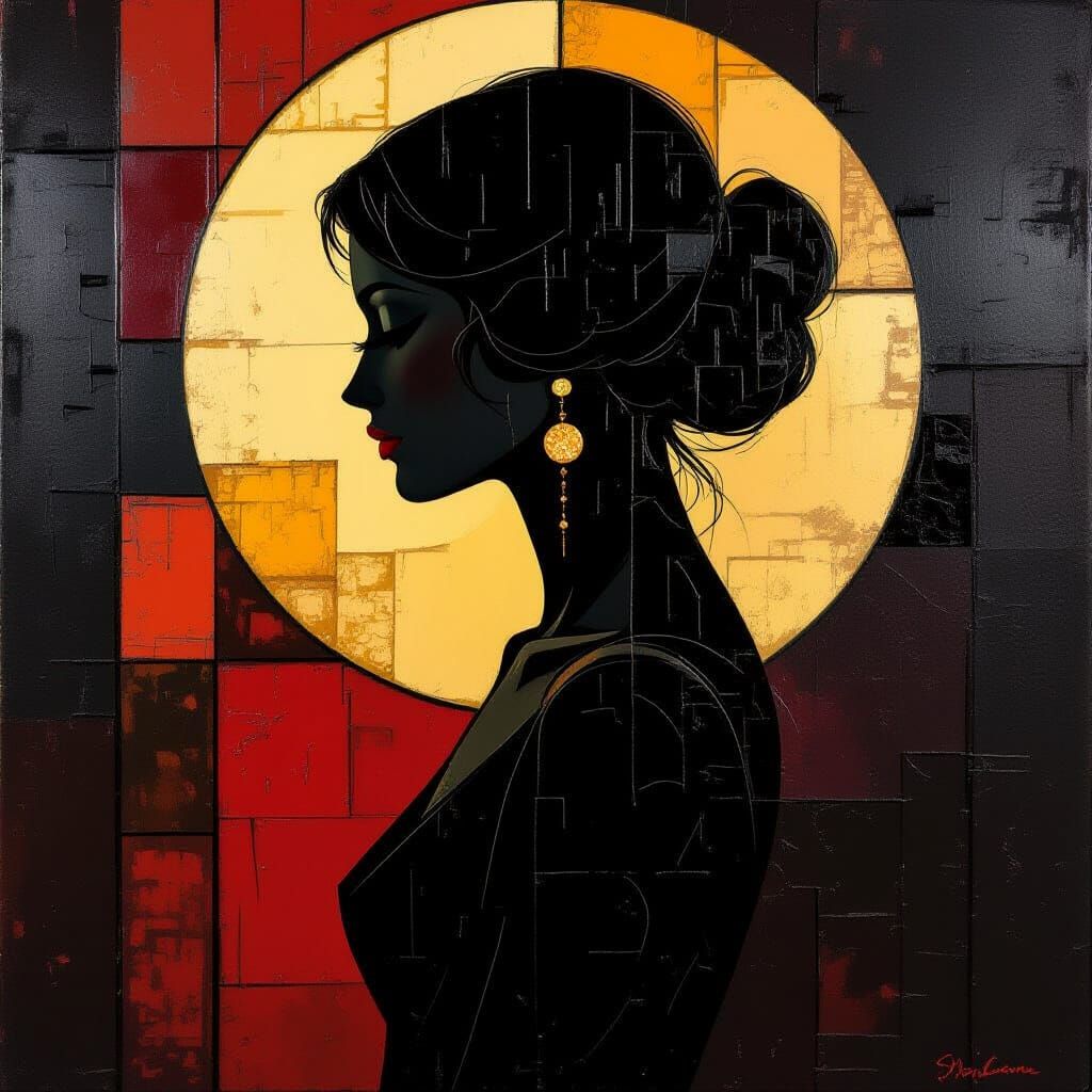 Gothic Art Portrait: Lady Silhouette with Impasto Brushstrok...