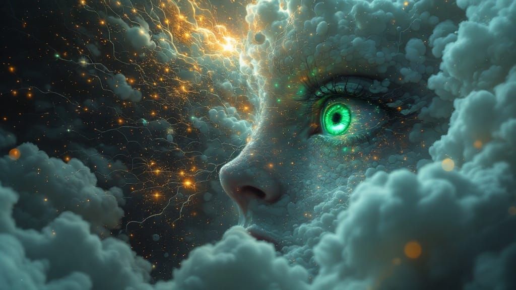 Biomechanical Lifeform Yearning: Iridescent Greeneye Portrai...