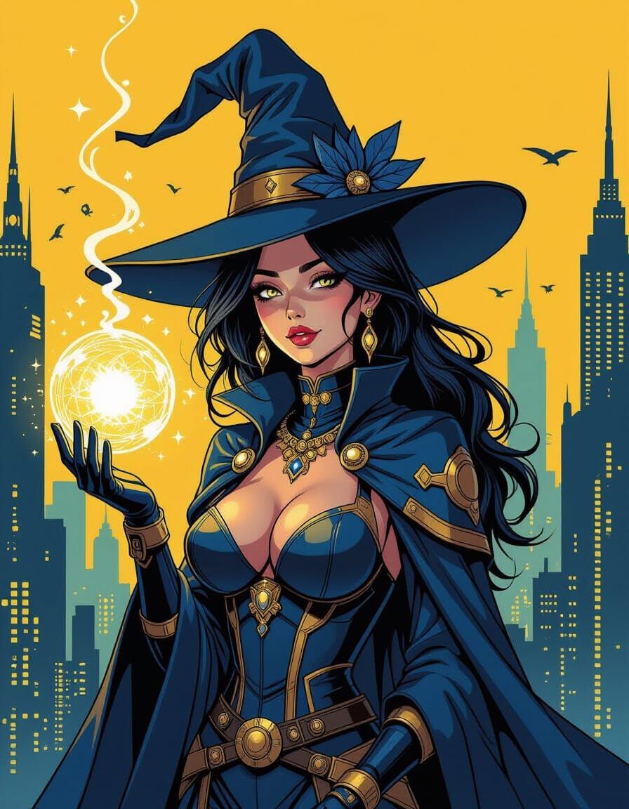 Cyberpunk Mage with Magic, Duotone Art