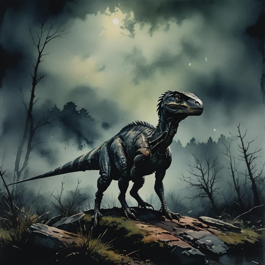 Dramatic Dark Watercolour Painting with Cinematic Lighting