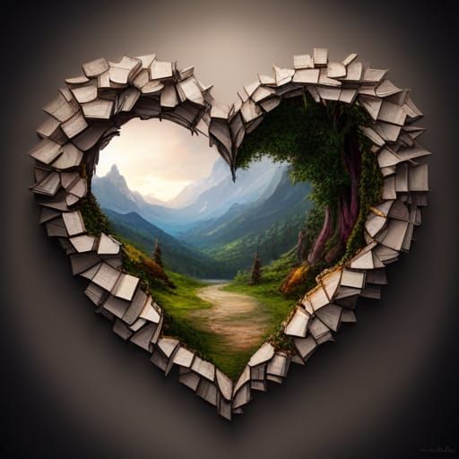 Heart Shape Crafted from Ripped Book Pages