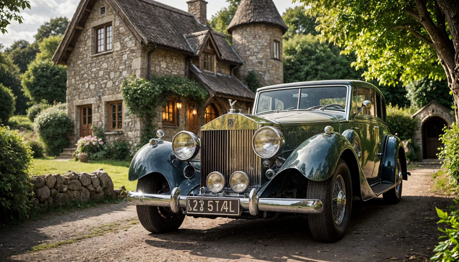Vintage 1934 Rolls Royce in Whimsical Countryside Setting