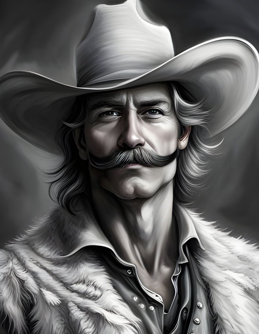 Cowboy with Outrageous Mustache, Whimsical Portrait