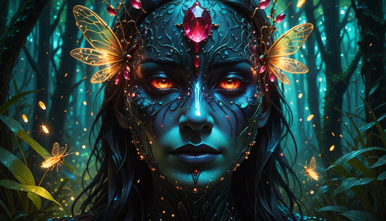Glowing Crystal Forest Mask in Hyperrealistic Style