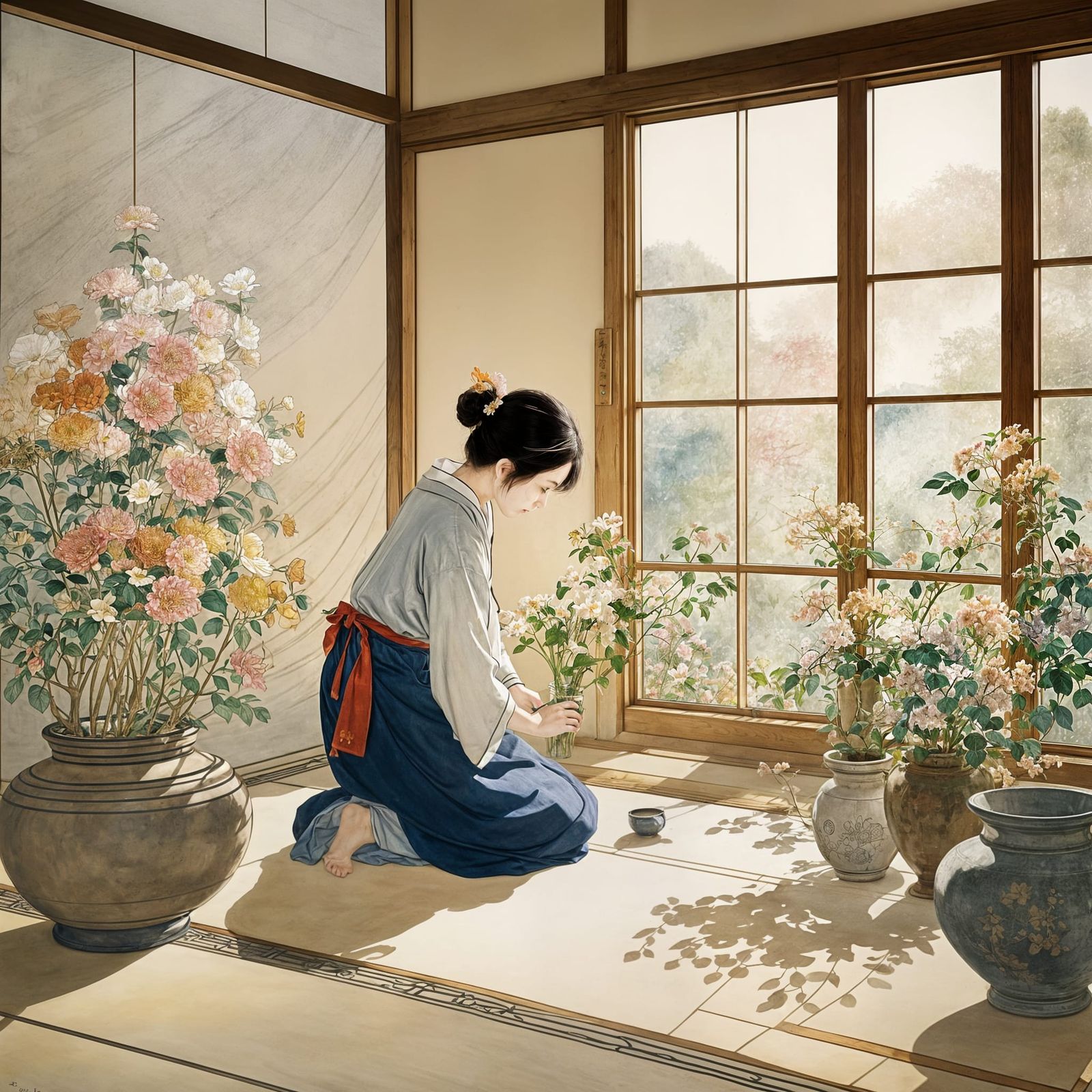 Japanese Mother in Traditional Tatami Setting