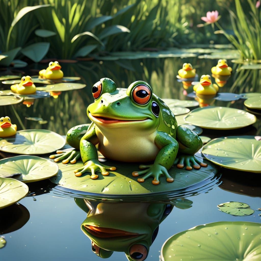 Anthropomorphic Frog Finds Rubber Ducks: Pixar Animation