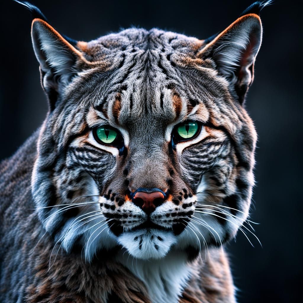 Muscular Grey Bobcat in Dystopian Sci-Fi Style