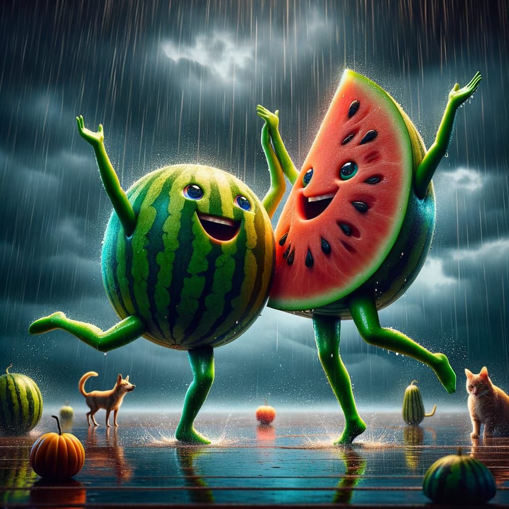Radiant Green Watermelons Dance in the Rain