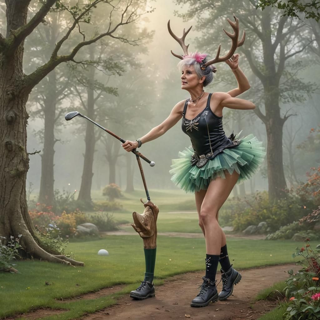 Happy Punk Rock Lady Golfing in Ethereal Style