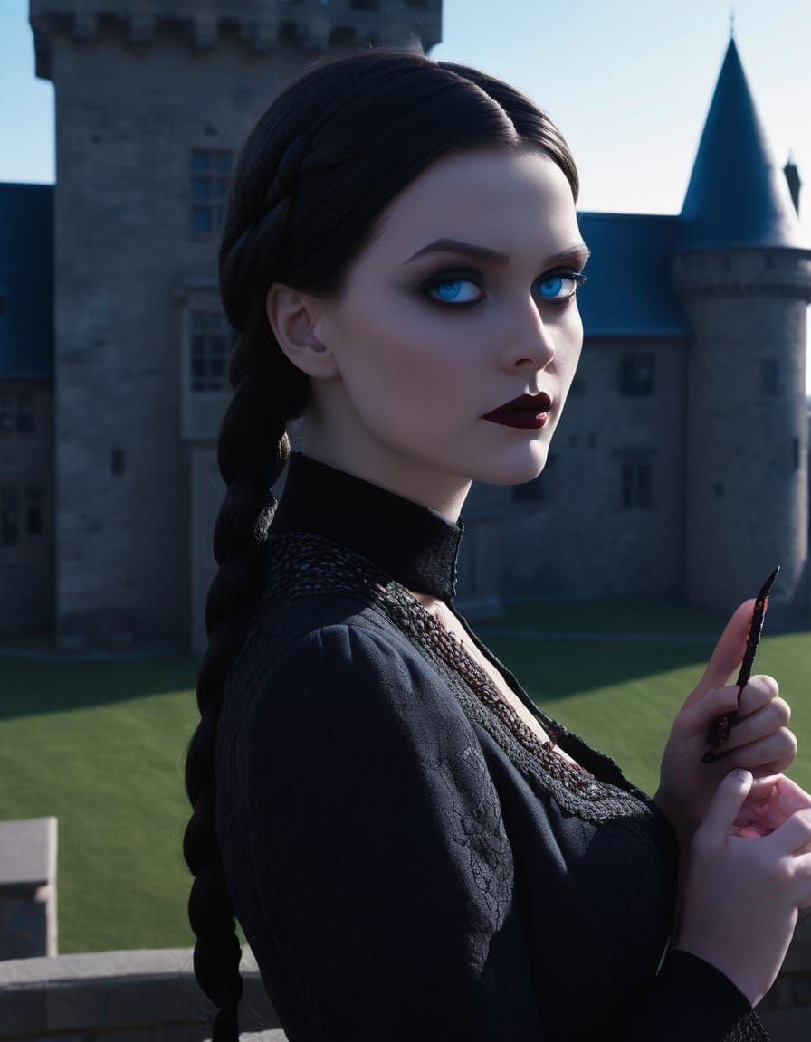 Wednesday Addams Portrait with Braided Hair