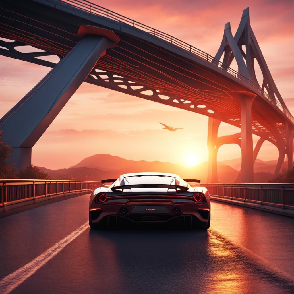 Supercar Sunset: Detailed Matte Painting