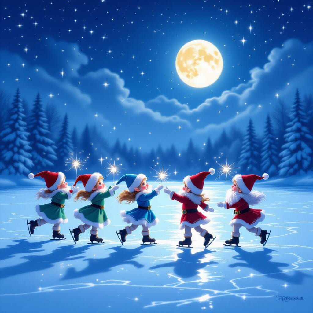 Ethereal Elves Ice Skating Under a Starry Sky