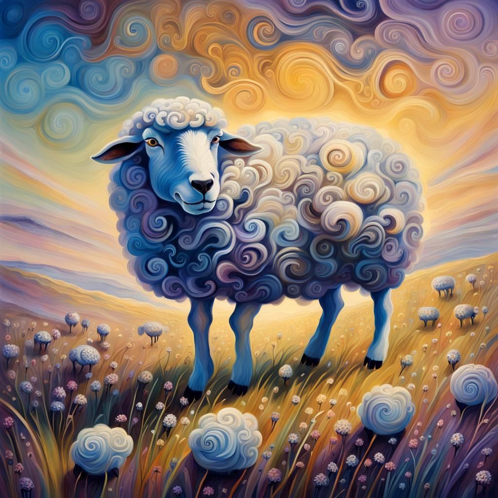 Five-Legged Sheep in Mystical Meadow, Surreal Art