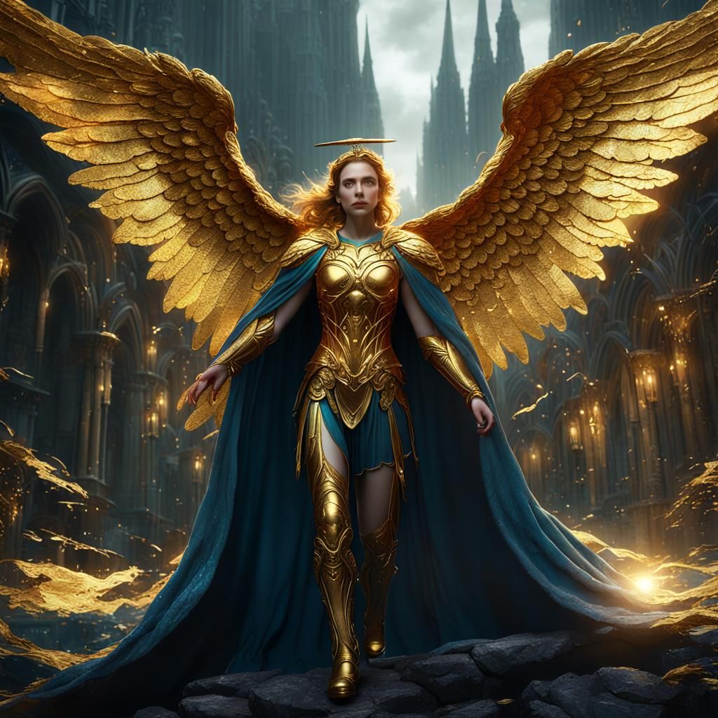 Angel in Golden Cape: Detailed Fantasy Art