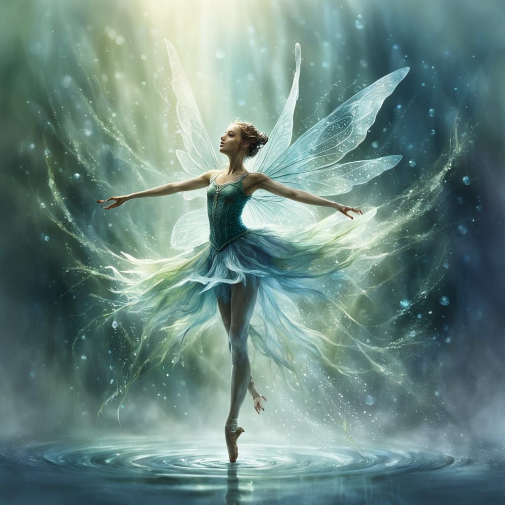 Ethereal Water Fairy Ballet Dancer in Watercolor