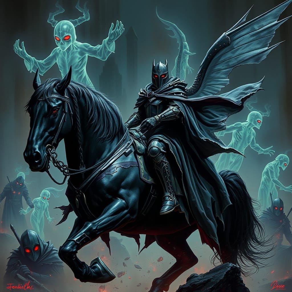 Oathbreaker Knight and Spectral Warriors in Dark Fantasy