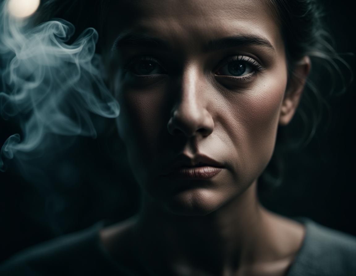 Moody Cinematic Portrait of Woman in Smoke