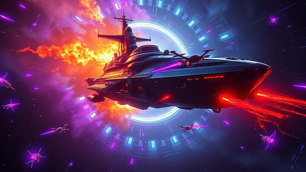 Massive Colonial Starship Through Iridescent Dimensional Por...