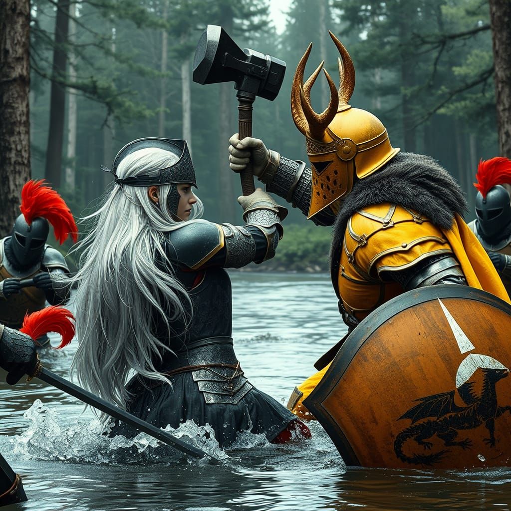 Medieval Warriors Clash in a River Ford
