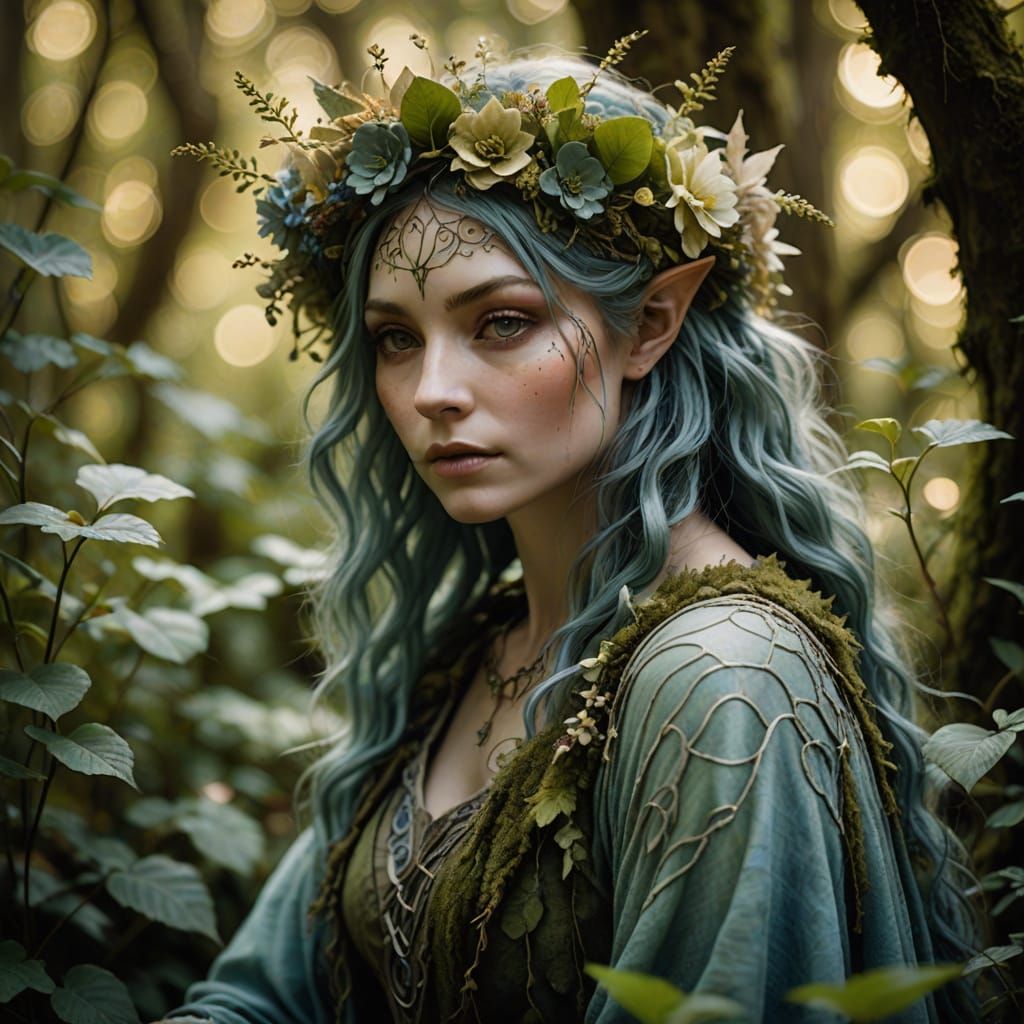 Ethereal Forest Guardian in Earthy Attire