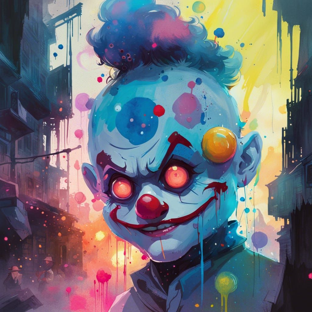 Glowing Nuclear Clown in Watercolor Style