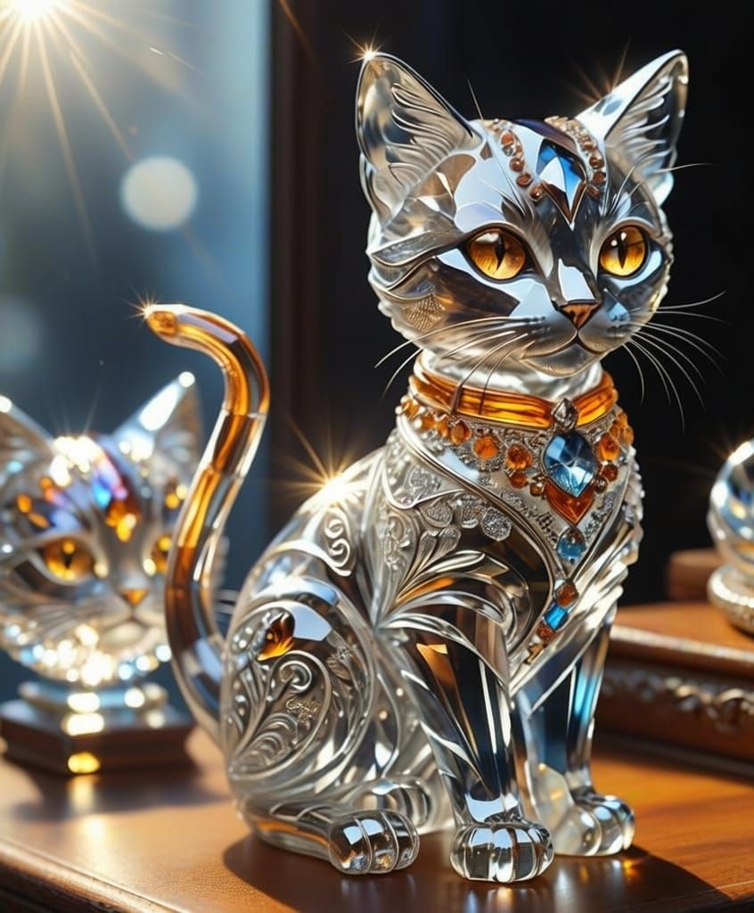 Sparkling Crystal Cat Figurine with Magical Light