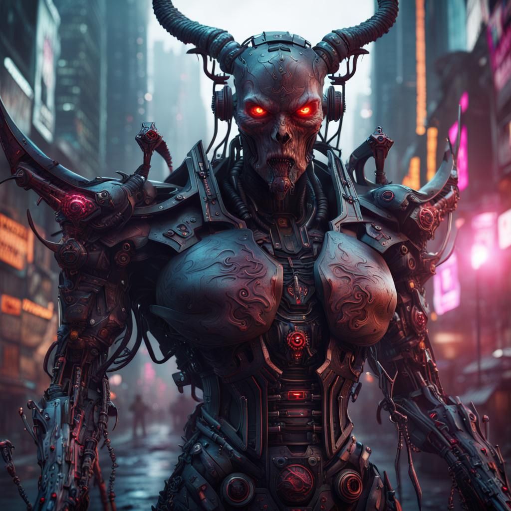 Demon Cyborg in Cyberpunk Fantasy Art