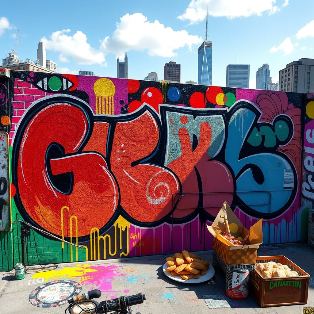 Vibrant Street Art Scene in Polychromatic Cityscape