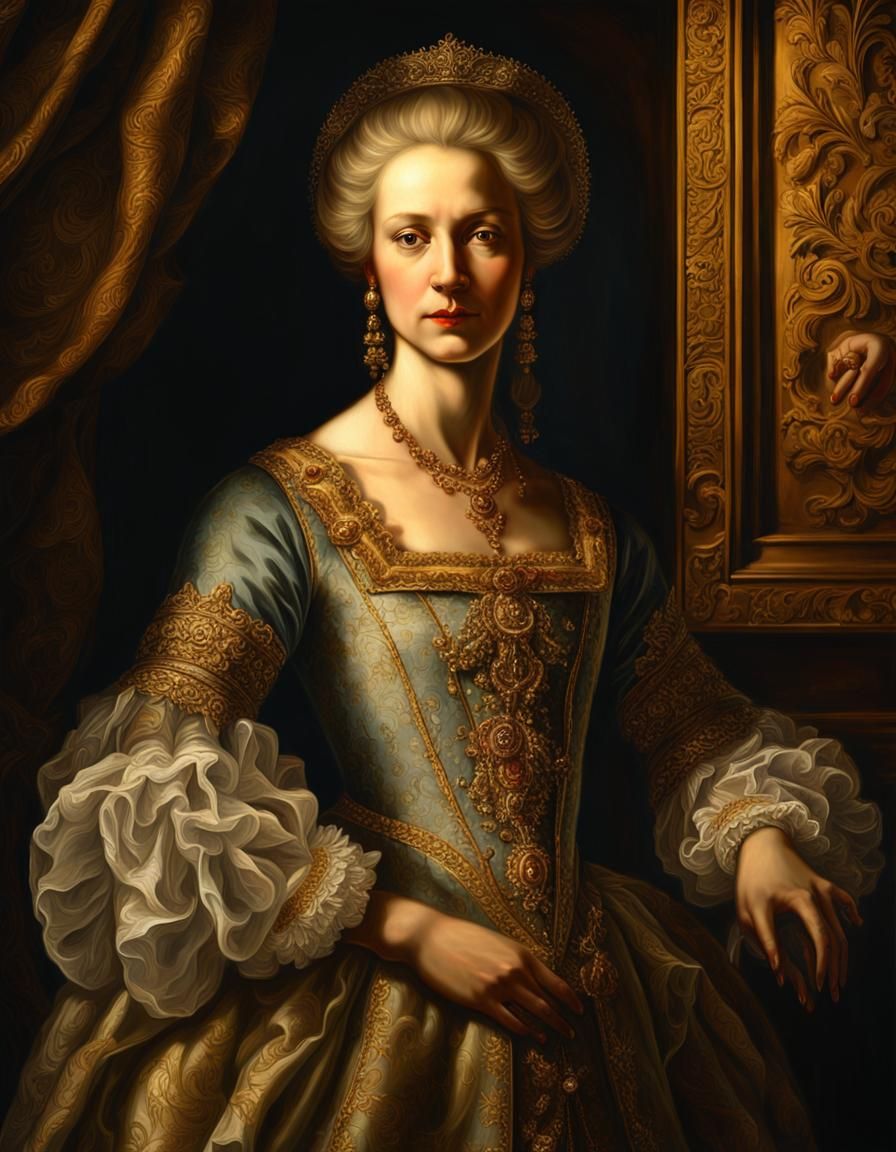 Renaissance Portrait of Colonial Woman in Baroque Chamber